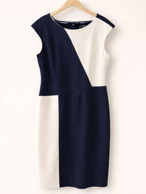 Maggie London Navy Ivory Colorblock Sheath Dress XL Midi Work Dress MSRP $138